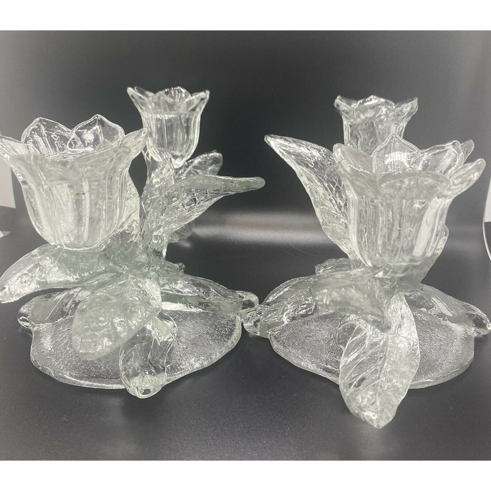 1930's Set 2 Crystal Cambridge Art Glass Everglades 2-light Candlestick Holders